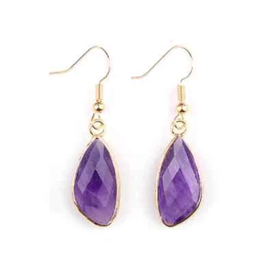 Pendientes colgantes de corte de gota de agua de piedra dorada accesorio para mujer joyas regalos Foto 1 de 4