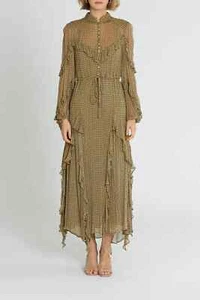 SHONA JOY Eleonora Drawstring Frill Midi Dress Olive High Tea Size AU 8 RRP480 - Picture 1 of 3