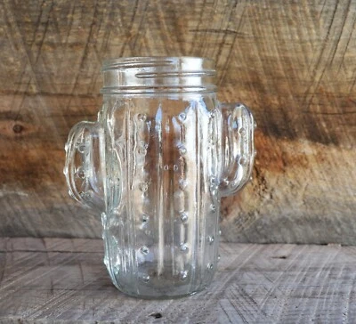 "Tarro de albañil de vidrio transparente con forma de cactus Saguaro de 5 1/2"" con tapa" Foto 1 de 4