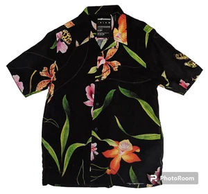 THE HUNDREDS Hawaiian Shirt Floral Rayon Mens Sz Small Black Orange Discontinued - Picture 1 of 15