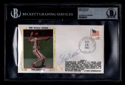 STEVE CARLTON BECKETT SIGNED 1980 FIRST DAY CACHET COVER AUTOGRAPH BASEBALL HOF - Image 1 of 2