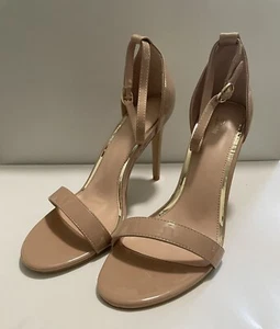 SHEIN Women's Shoes Nude Patent Leather Open Toe Ankle Strap Stiletto Sandals - Picture 1 of 8