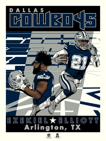 Ezekiel Elliott Dallas Cowboys Limited Edition 18" x 24" Serigraph Print Cover