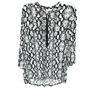 Calvin Klein 2X Black White Snake Print 1/2 Zip Blouse Tunic Top Office Career - Picture 1 of 11