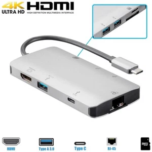 USB-C 3.1 4K HDMI Adapter Gigabit Ethernet 3x USB-A 3.0 & PD Type C MicroSD SD - Picture 1 of 6