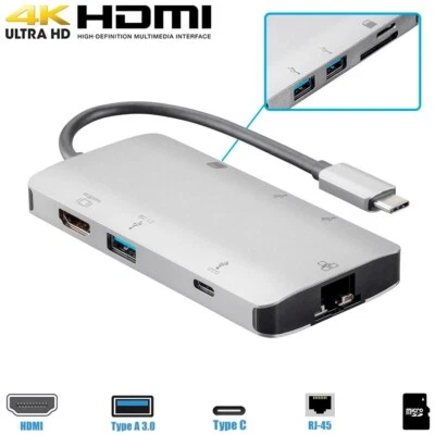 USB-C 3.1 4K HDMI Adapter Gigabit Ethernet 3x USB-A 3.0 & PD Type C MicroSD SD - Image 1 of 4