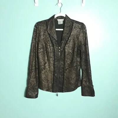 Alberto Makali Jacket size Large, Gold Sequins Black Blazer Zip Front Party VG - Image 1 of 4