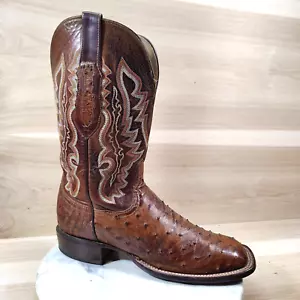 Lucchese Full Quill Ostrich Cowboystiefel Herren 9,5 braun exotisch Western eckige Zehenpartie - Bild 1 von 12