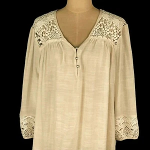LILLY COLLECTION BoHo Bauern Damen 2X Tunika Elfenbein 3/4 Arm Spitzendetail - Bild 1 von 12