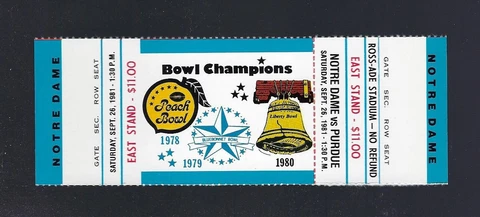 VINTAGE 1981 NCAA NOTRE DAME FIGHTING IRISH @ BOILERMAKERS FULL FOOTBALL TICKET Cover