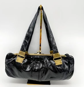 Vintage Y2K 90s/00s Cynthia Rowley Black Leather Barrel Handbag - Bild 1 von 13