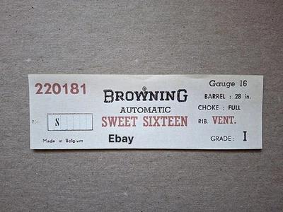 Etiqueta de caja para escopeta hecha en Bélgica Browning Sweet 16 Full Choke Auto 5 A5 Foto 1 de 2