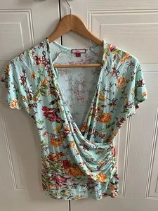 Joe Browns light blue red orange floral wrap style top v neck size 12 - Picture 1 of 4