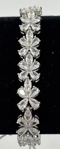New- Cubic Zirconia Flower Tennis Bracelet - Picture 1 of 6