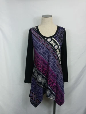 Sunny Leigh Women's Blouse Top Size S Blue/Black/Purple Print 90’s Y2K - Image 1 of 4