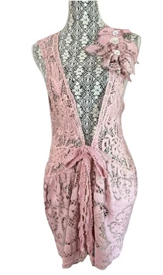 Casual Vtg Lace Tunic Upcycled Cottage Core Shabby Chic One Size Vest Duster Foto 1 de 4