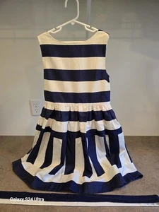 Lot 2 Crewcuts Girls Marine Navy Blue White Striped Dress with Bow 12 - Picture 1 of 12