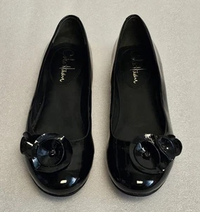Cole Haan Flats Shoe Women 6.5 Black Patent Leather Slip Ons Ballet Rose Floral - Picture 1 of 21