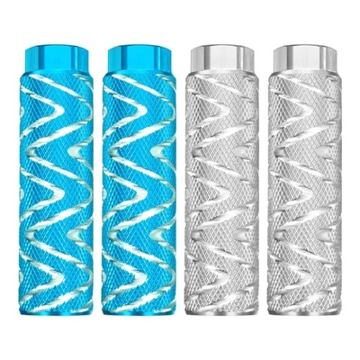 2 Pairs Aluminum Alloy Bike Pegs Anti-Skid for 3/8" Axles,Sky Blue & Silver - Image 1 of 4