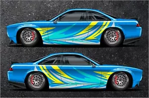 Waves Car Side Wrap Color Graphics Custom Surf Livery Racing Stripes Vinyl Decal - Picture 1 of 4