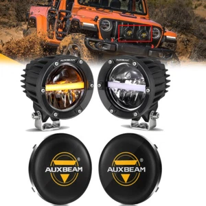 2x AUXBEAM 4" Offroad Light LED Work Fog Light DRL + Balck Shield Cover For Jeep - Picture 1 of 12