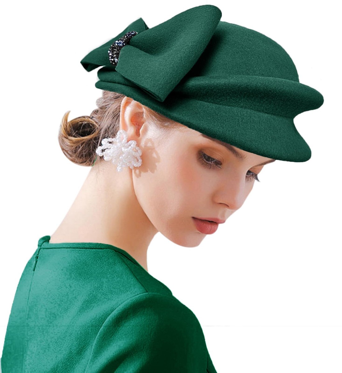 Women Vintage 100% Wool Felt Flowers Bucket Cloche Bowler  display picture 1