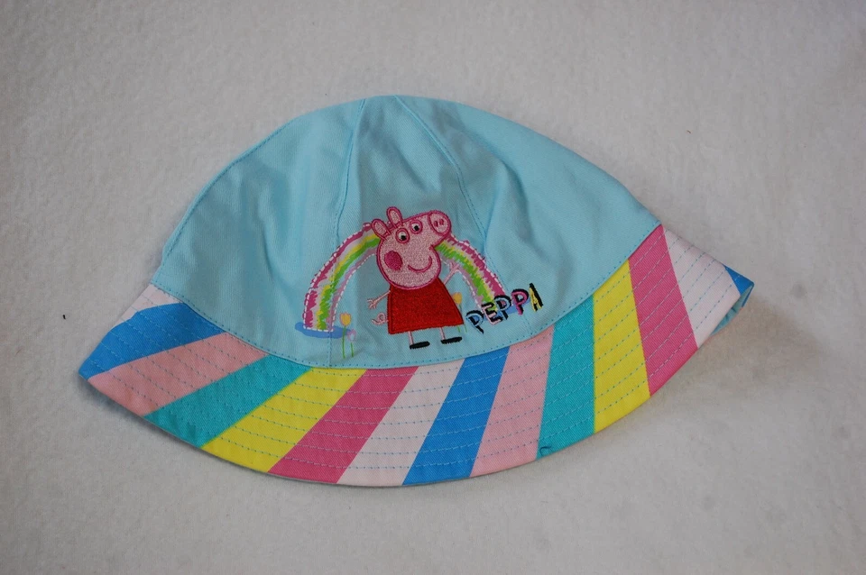 Niñas Pequeñas PEPPA PIG SOMBRERO PARA EL SOL Azul Claro con Ala a Rayas Arco Iris TALLA ÚNICA  Foto 1 de 1