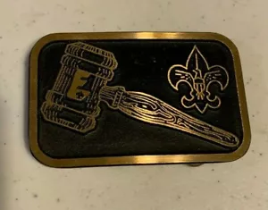 BSA Vtg BOY SCOUTS Belt Buckle Explorer LAW Dynabuckle Gavel Brass made USA - Picture 1 of 2