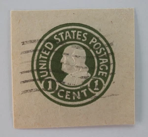 US Postage Vintage Cut Square envelope 1c Benjamin Franklin green dye 3 w425a - Picture 1 of 2