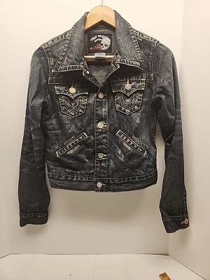 Chaqueta True Religion Mujer Pequeña Denim Jada Recortada Azul Occidental Envejecido Foto 1 de 4