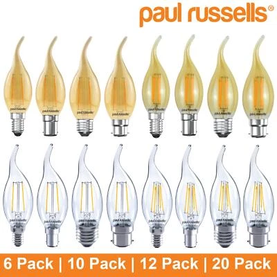 LED Flame Tip Candle Filament Light Amber Warm White Bayonet Edison Screw Bulbs - Image 1 of 4