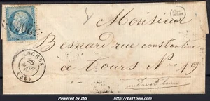 FRANCE N° 22 SUR LETTRE GC 2066 LOCHES INDRE ET LOIR + CAD DU 28/04/1866 - Picture 1 of 2