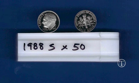 1988 S Proof Dime Roll -50 Coins Cover