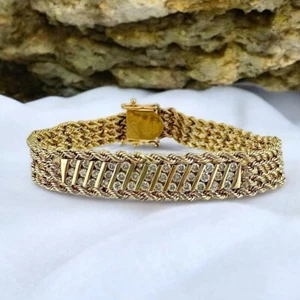 Unisex Vintage 14K Gold Rope Chain 1.00 CTW. Diamond Bracelet 18.4g 9.7mm - Picture 1 of 10