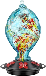 Hummingbird Feeders for Outdoors Hanging Ant and Bee Proof, Hand Blown Glass Hum - Picture 1 of 12