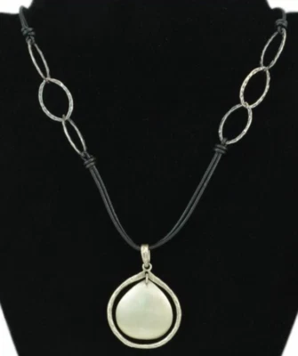 SILPADA 925 STERLING SILVER DISC LEATHER NECKLACE N1440 - Image 1 of 4