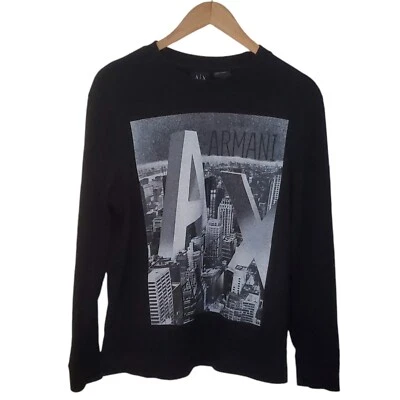 Armani Exchange Mens City Graphic Print Crew Neck Cotton Black Sweatshirt Size S - Image 1 of 4