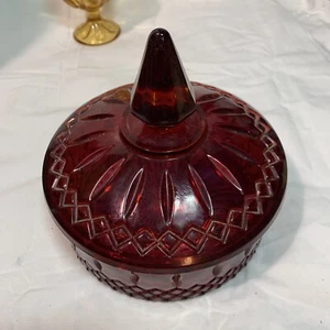 Vintage Amberina, Rubinblitz rot Glasabdeckung NUR RISSIGER DECKEL Süßigkeiten Geschirr Schüssel siehe P - Bild 1 von 4