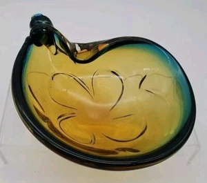 Vintage MCM Murano Muschel Kunstglas Bernstein bis Blau Grün Spirale Muschel Schale - Bild 1 von 12