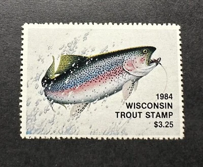 WTDstamps - 1984 WISCONSIN - State Trout Fishing Stamp - Mint OG NH - Image 1 of 2