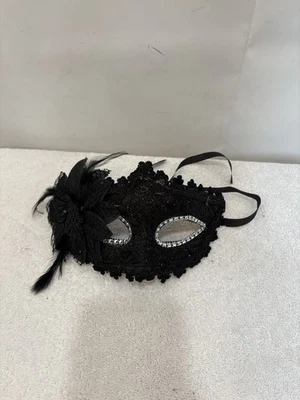 Mascarada Mujer Negro Con Encaje y Diseño Flor Con Estrás Máscara Ojos Foto 1 de 4