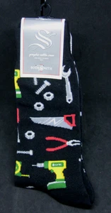Mens Socksmith Brand Graphic Cotton Crew Socks Black with Tools 10-13 NWT - Picture 1 of 8