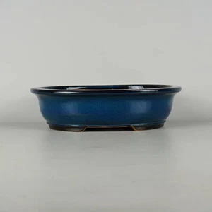 USED 31.5cm TOKONAME Pot Medium Size Oval Planter Navy Blue RURI Japan - Picture 1 of 8