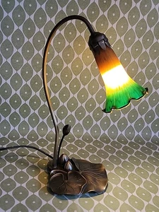 Art Nouveau Vintage style LILY Pad and Green Orange Flower Shade Table Lamp - Picture 1 of 7