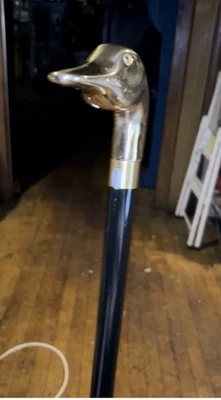 Vintage Wood Black Walking Stick/Cane In Box. Brass Duck/Goose Head 36” 3-piece - Image 1 of 4