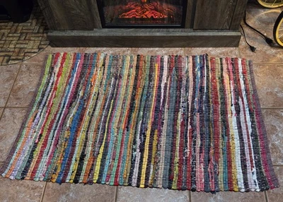 Alfombra de trapo Chindi tejida a mano mezcla de algodón 30"x46" multicolor envío colores surtidos Foto 1 de 4