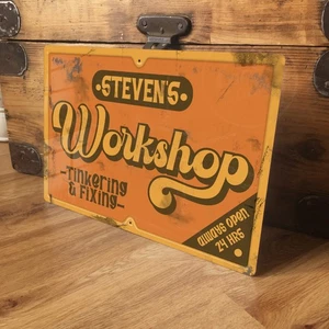 Personalised Workshop Metal Sign 1960s Retro Garage Shed Plaque 305x200mm - Picture 1 of 6