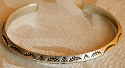 NICE NORTH NATIVE AMERICAN INDIAN NAVAJO ZUNI ? SILVER MARKED BANGLE BRACELET - image 1 of 4