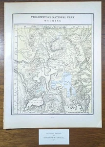 Vintage 1901 YELLOWSTONE NATIONAL PARK WYOMING Map 14"x11" Old Antique Original - Picture 1 of 7