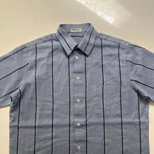 70s D'Avila Shirt short sleeve blue & Black pinstriped spread collar L - Picture 1 of 8